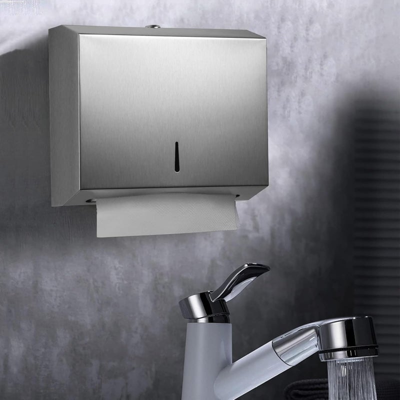 TOBEFORT Comercial Paper Towel Dispenser Wall Mount, Stainless Steel Hand Towel Dispenser with Lock, Trifold/C Fold Paper Towel Holder for Bathroom Kitchen Office Public Places, Large Capacity Tissue Holder - Image 4